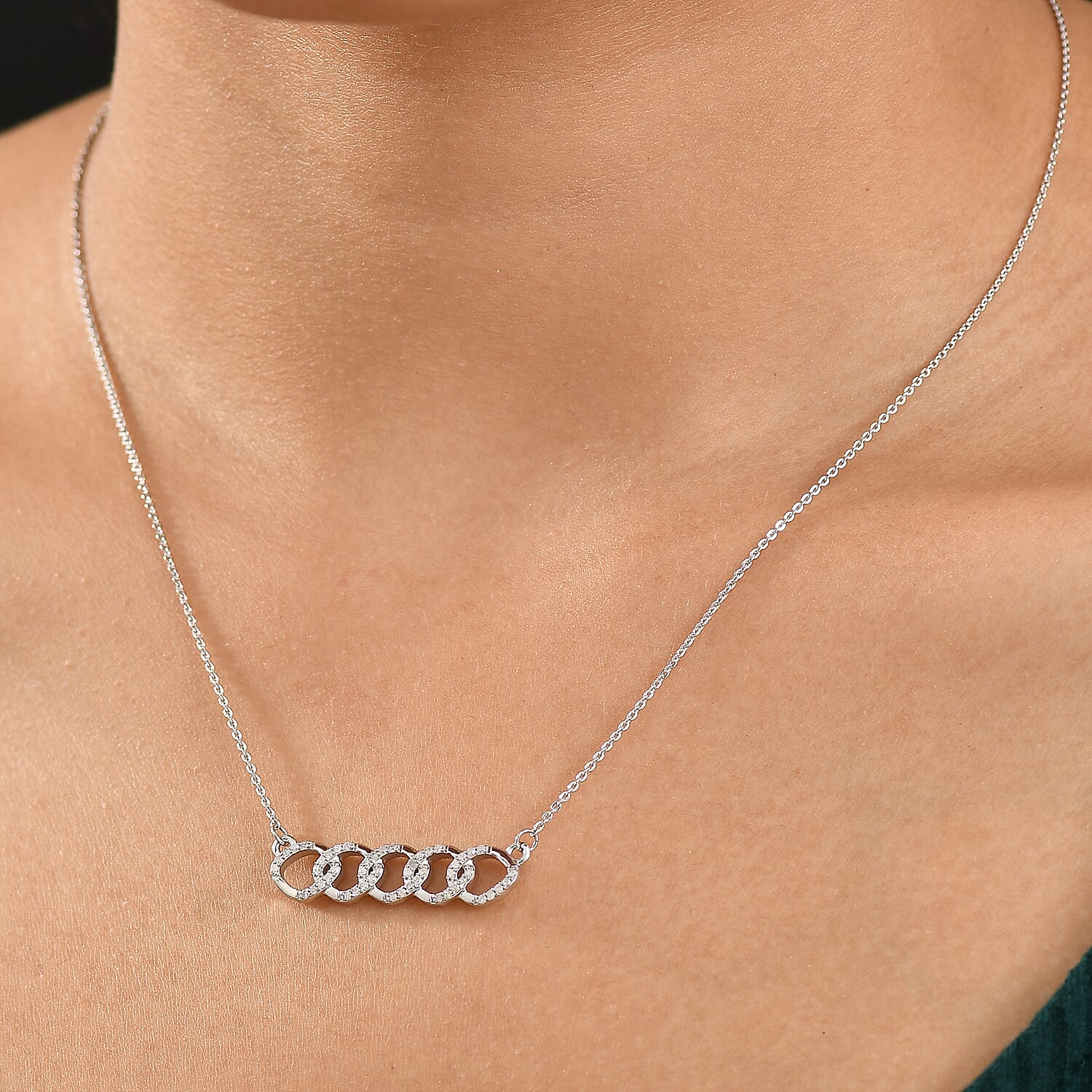 White Diamond Necklace (Size - 20) with Lobster Clasp in Rhodium Overlay Sterling Silver