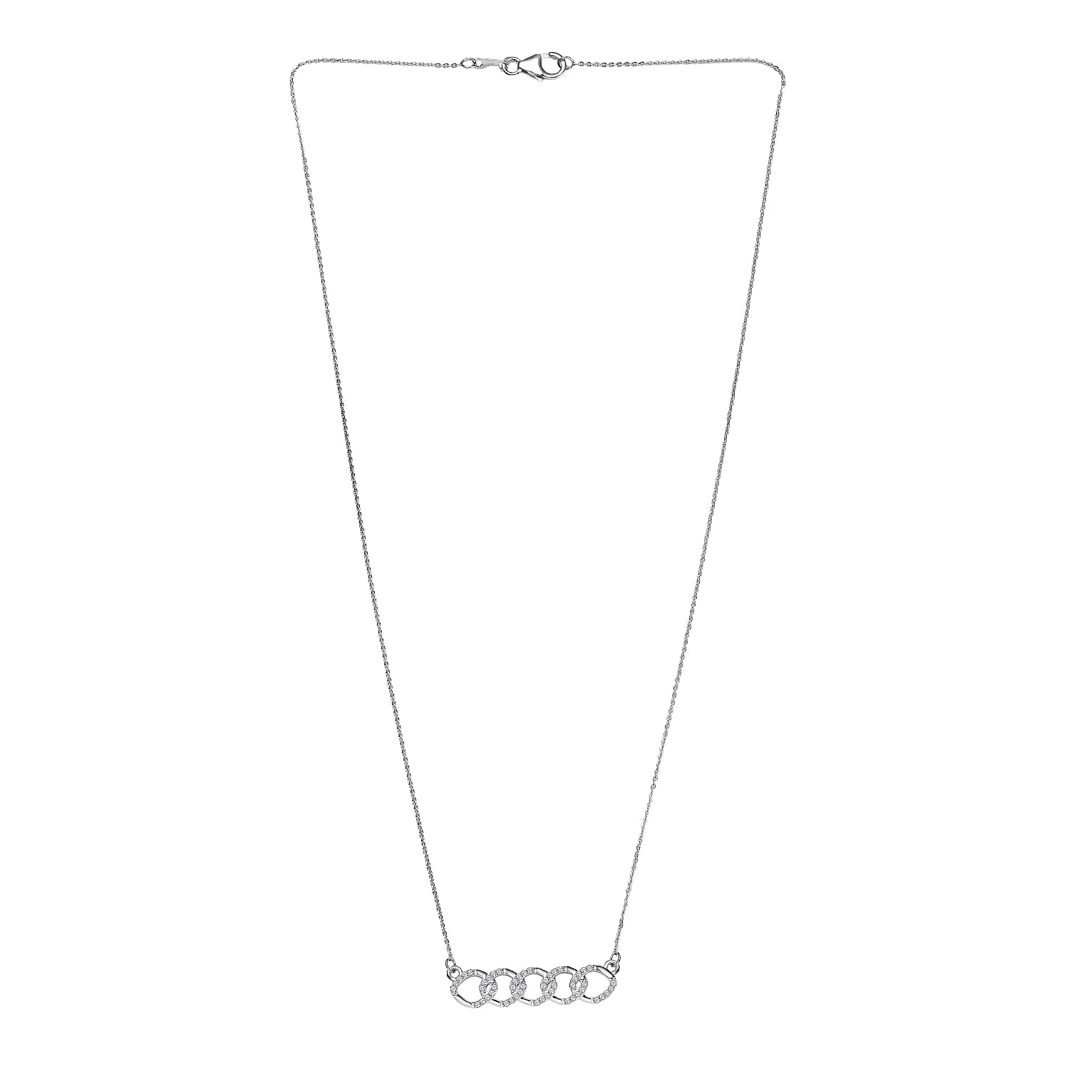 White Diamond Necklace (Size - 20) with Lobster Clasp in Rhodium Overlay Sterling Silver