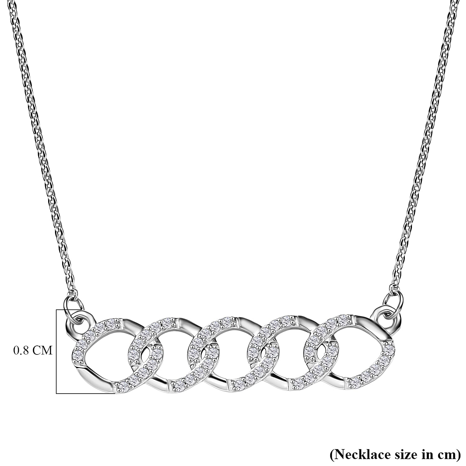 White Diamond Necklace (Size - 20) with Lobster Clasp in Rhodium Overlay Sterling Silver