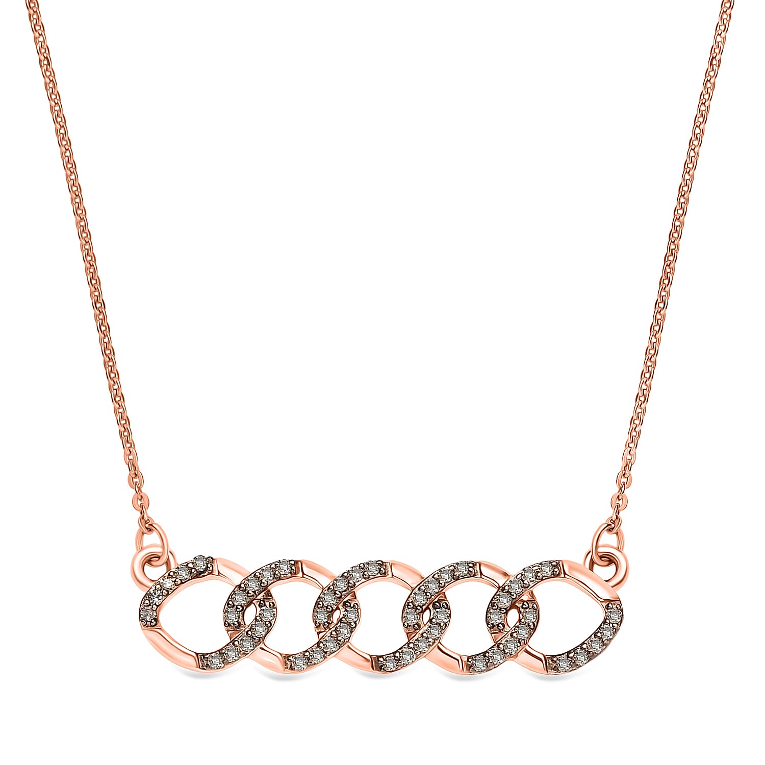 Champagne Diamond Necklace (Size - 20) with Lobster Clasp in 18K Vermeil Rose Gold Plated Sterling Silver