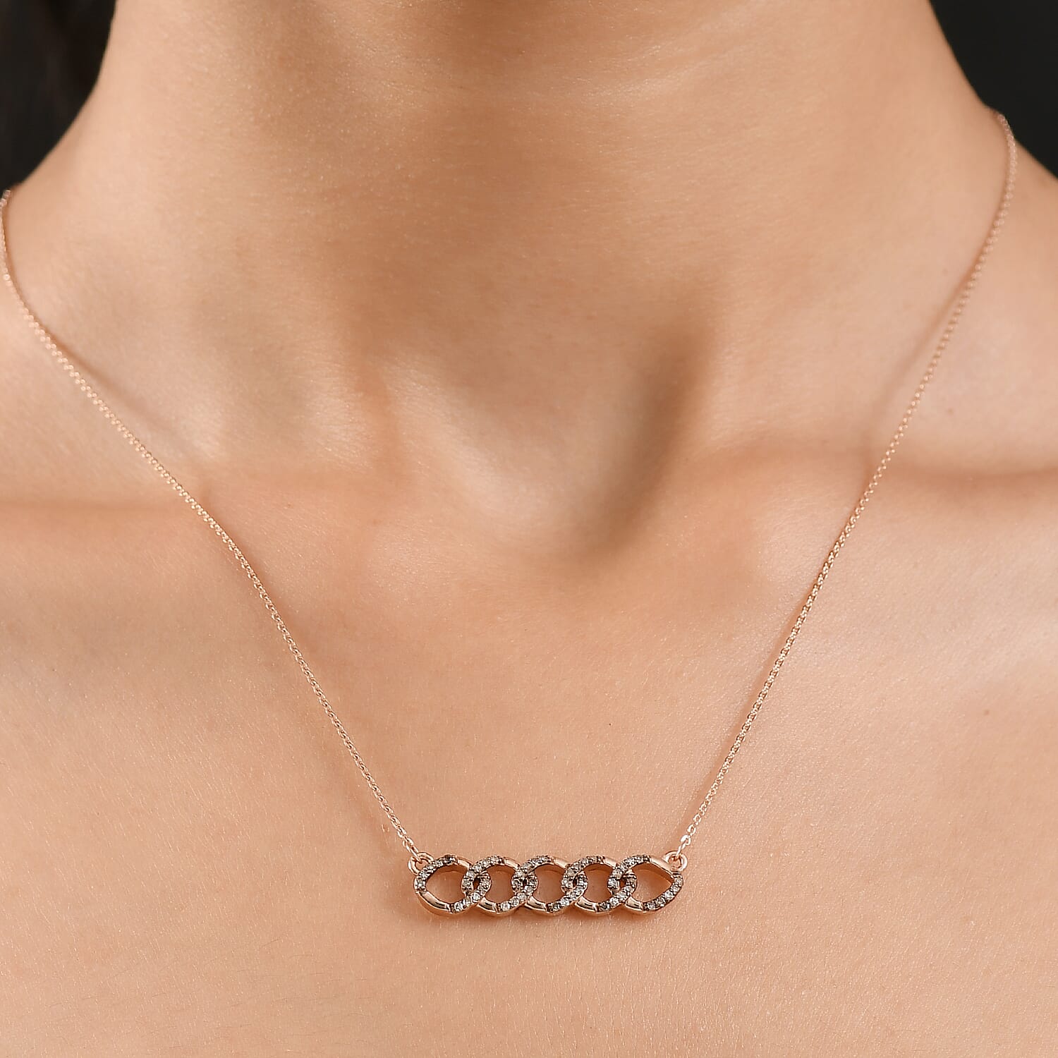 Champagne Diamond Necklace (Size - 20) with Lobster Clasp in 18K Vermeil Rose Gold Plated Sterling Silver