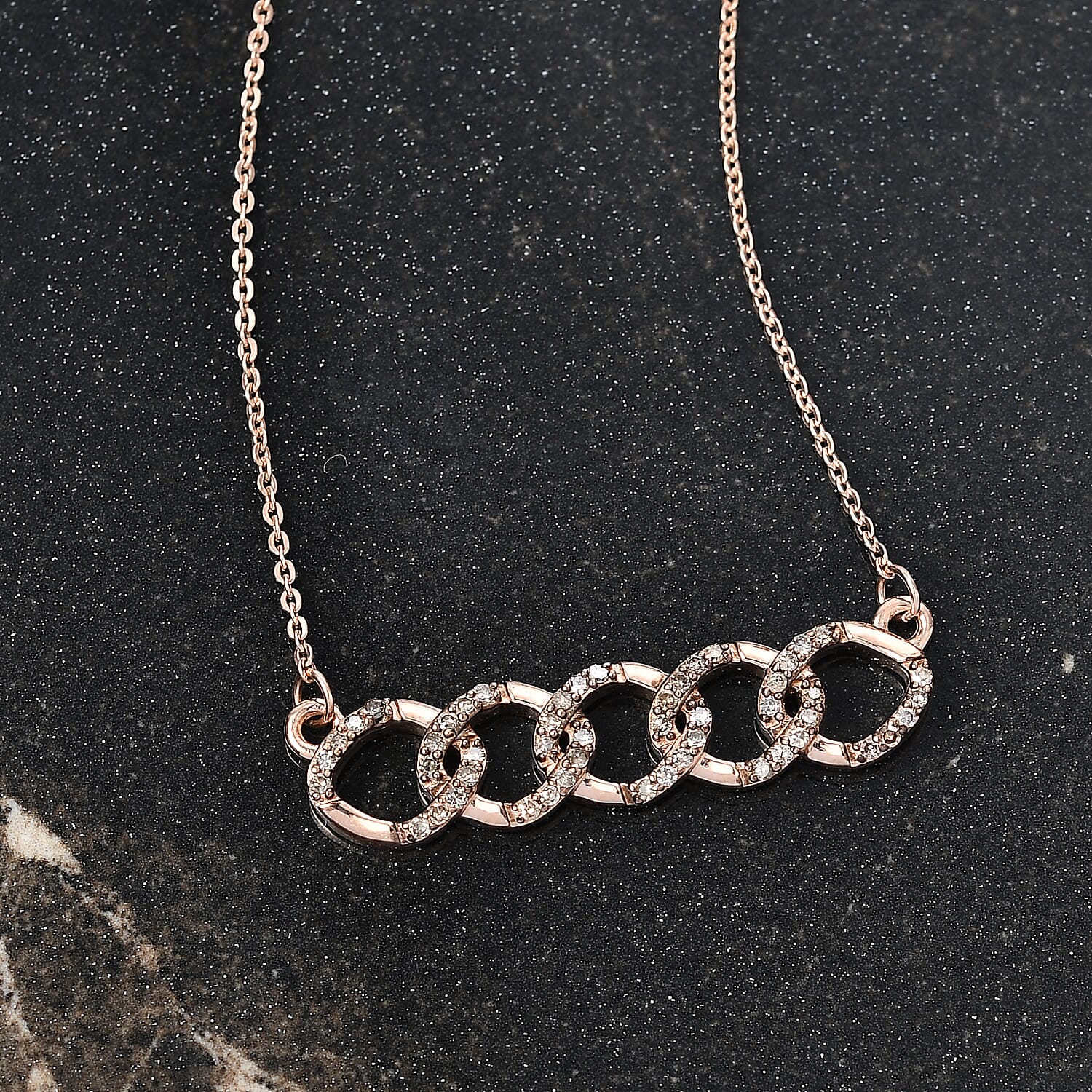 Champagne Diamond Necklace (Size - 20) with Lobster Clasp in 18K Vermeil Rose Gold Plated Sterling Silver