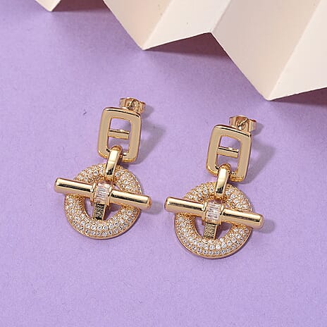 Designer Inspired Cubic Zirconia Push Back Earring in Yellow Tone