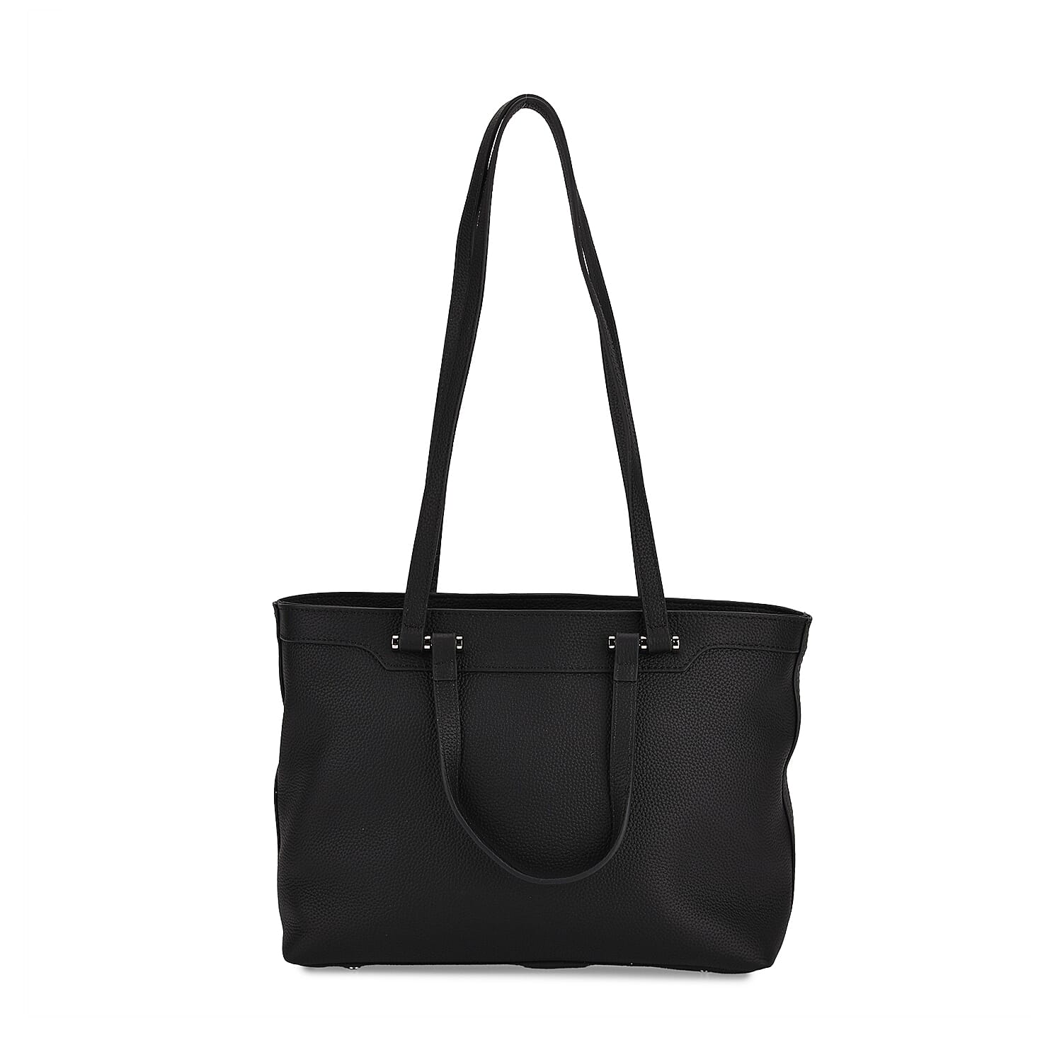 Milan Closeout- 100% Full Grain Genuine Leather Tote Bag with  Adjustable Straps - Black