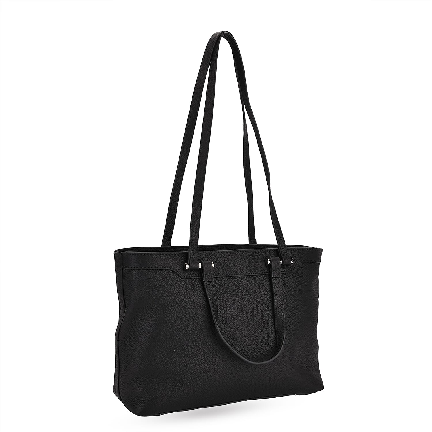 Milan Closeout- 100% Full Grain Genuine Leather Tote Bag with  Adjustable Straps - Black