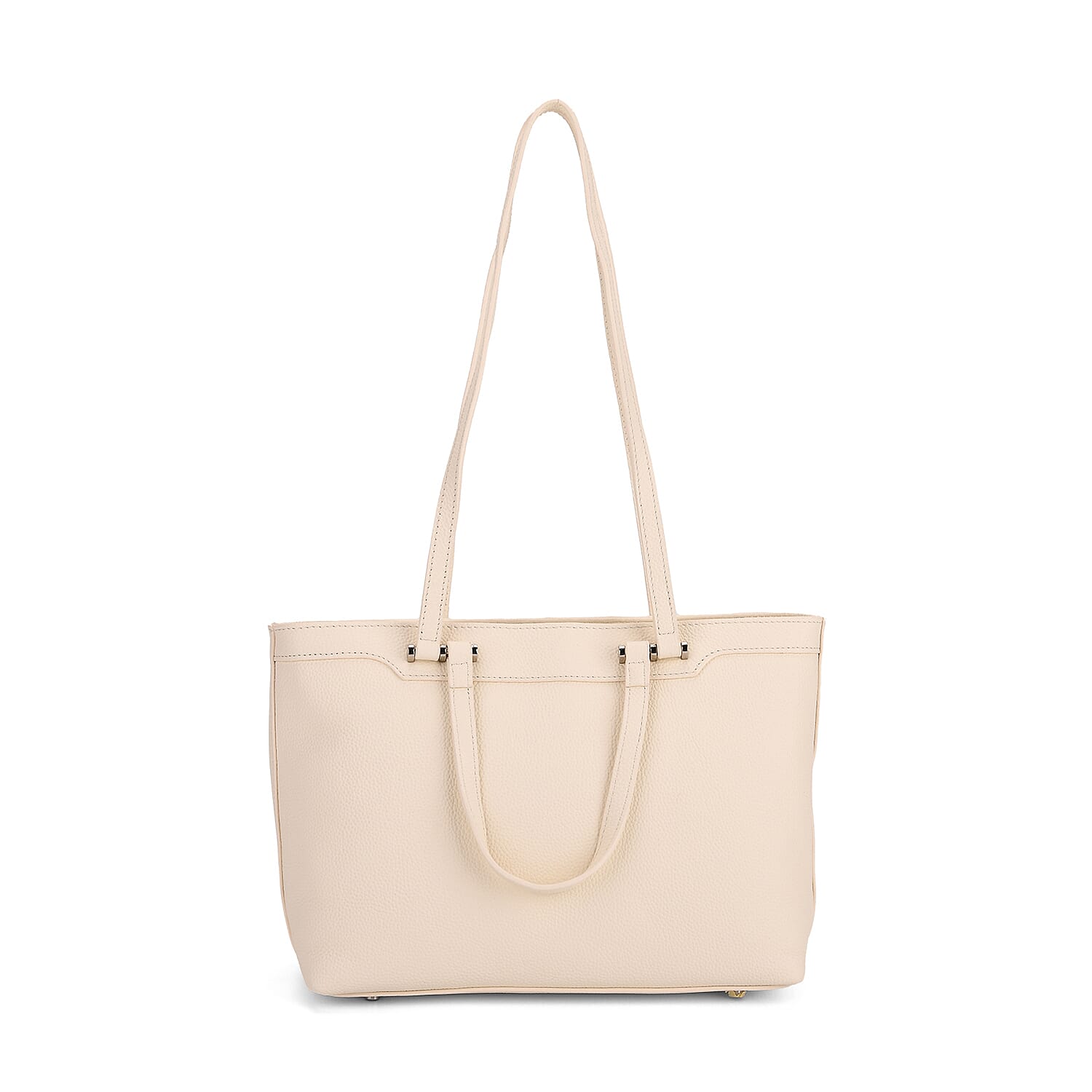 Milan Closeout- 100% Full Grain  Genuine Leather Tote Bag with  Adjustable Straps - Cream