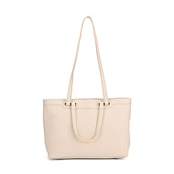 Milan Closeout- 100% Full Grain  Genuine Leather Tote Bag with  Adjustable Straps - Cream