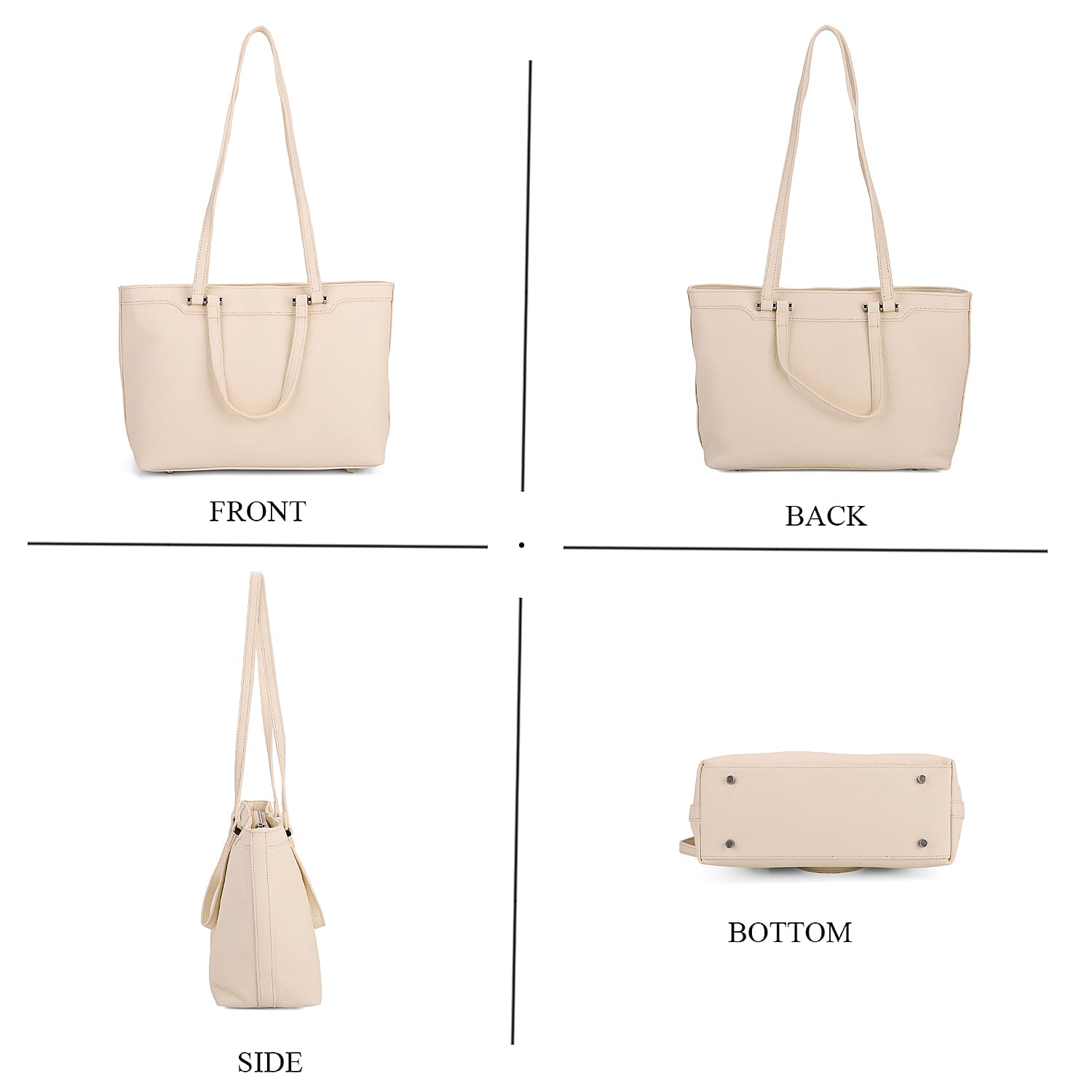 Milan Closeout- 100% Full Grain  Genuine Leather Tote Bag with  Adjustable Straps - Cream