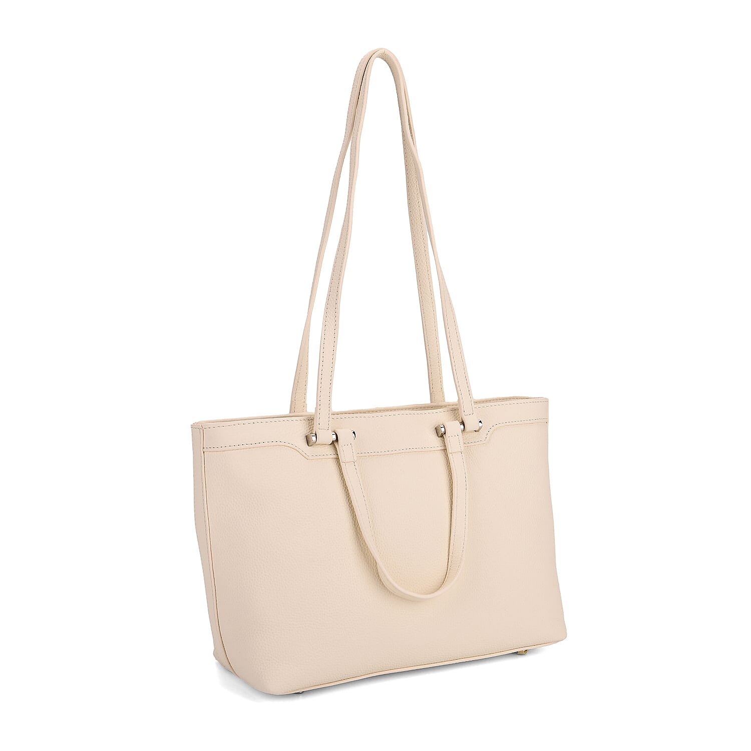 Milan Closeout- 100% Full Grain  Genuine Leather Tote Bag with  Adjustable Straps - Cream