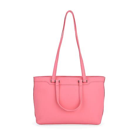 Milan Closeout- 100% Full Grain  Genuine Leather Tote Bag with  Adjustable Straps - Pink