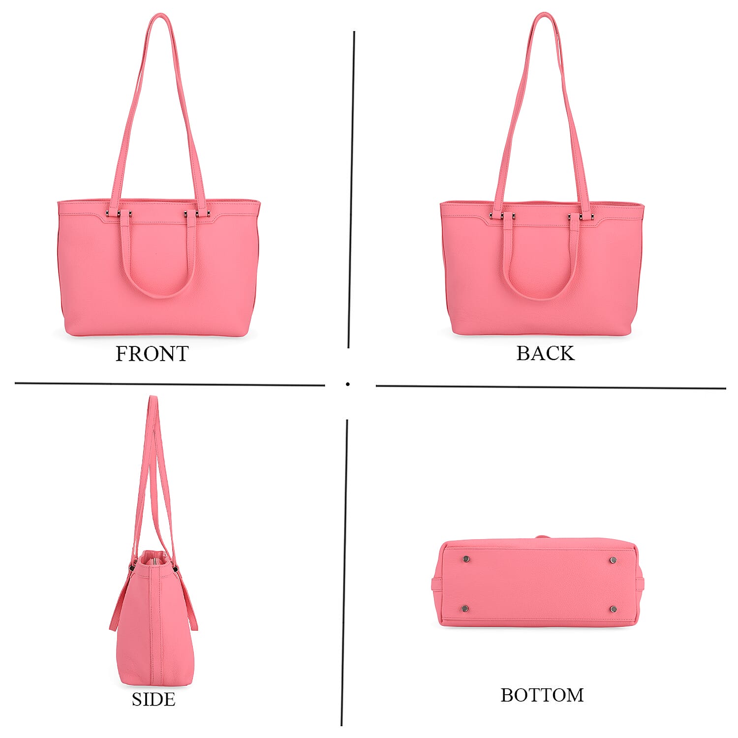 Milan Closeout- 100% Full Grain  Genuine Leather Tote Bag with  Adjustable Straps - Pink