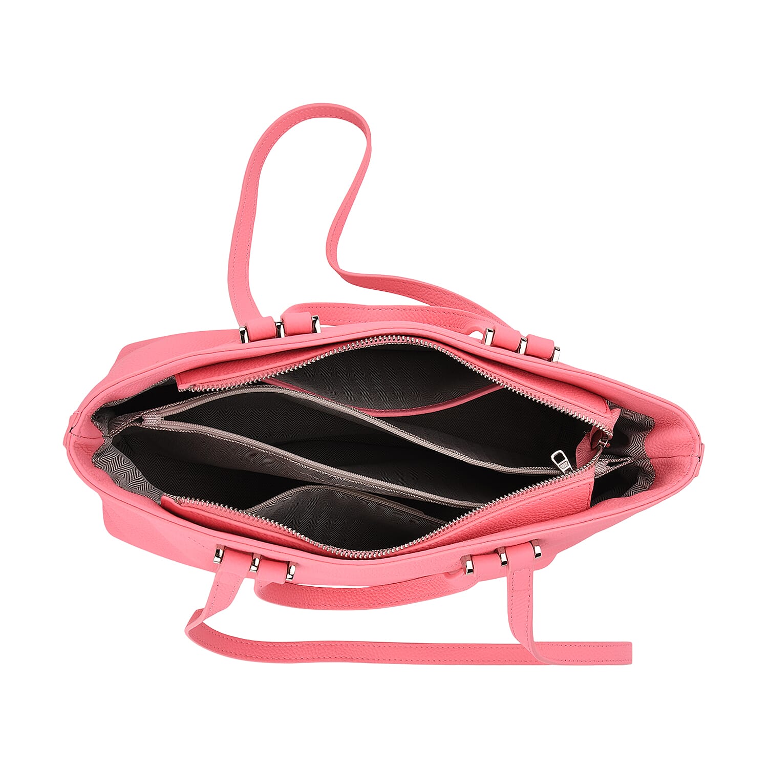 Milan Closeout- 100% Full Grain  Genuine Leather Tote Bag with  Adjustable Straps - Pink