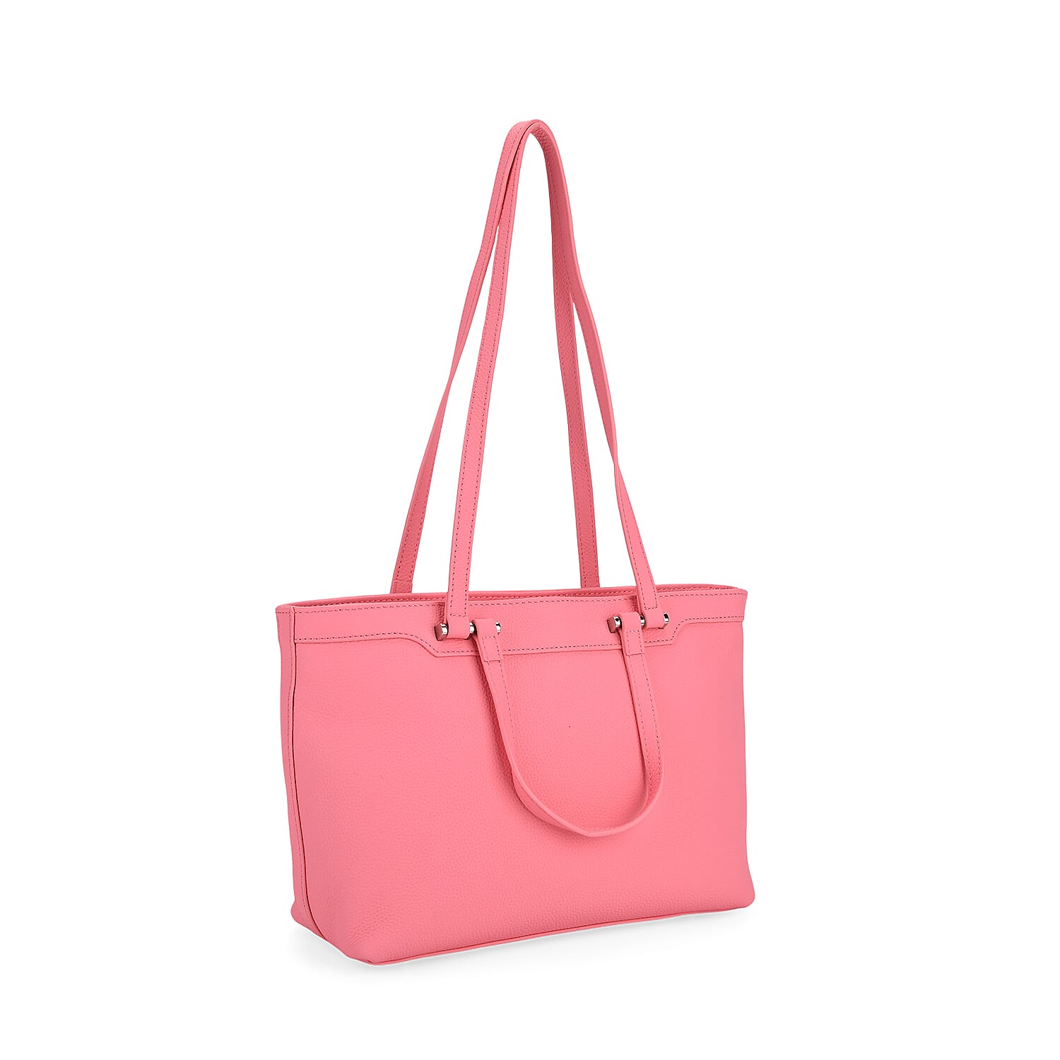 Milan Closeout- 100% Full Grain  Genuine Leather Tote Bag with  Adjustable Straps - Pink