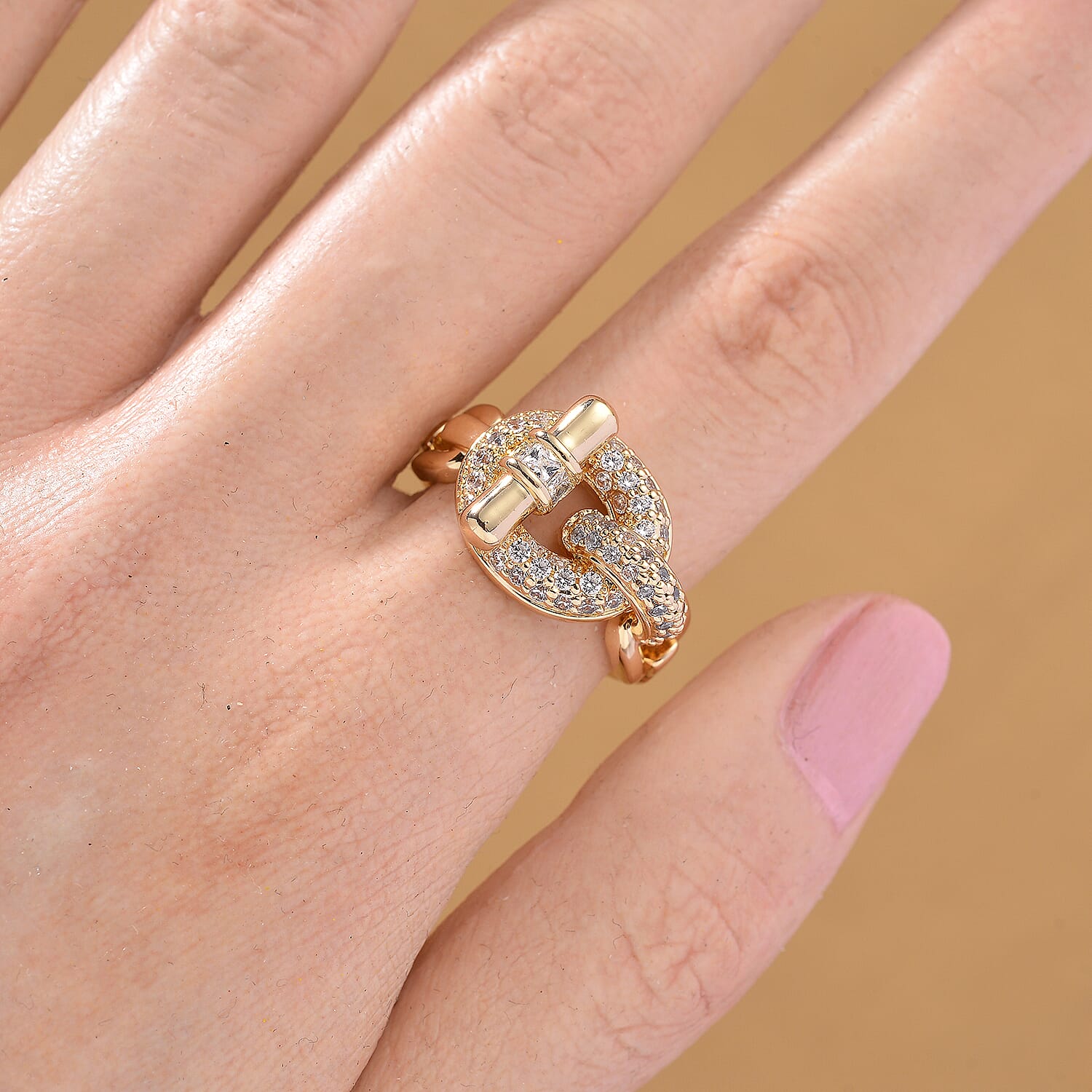 White Cubic Zirconia Ring in Yellow Colour Tone