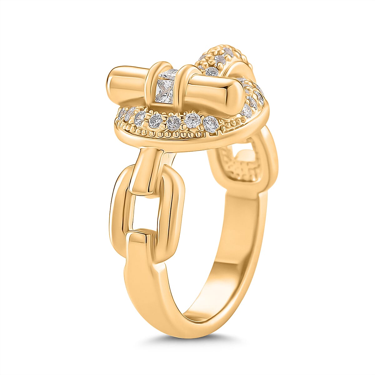 White Cubic Zirconia Ring in Yellow Colour Tone