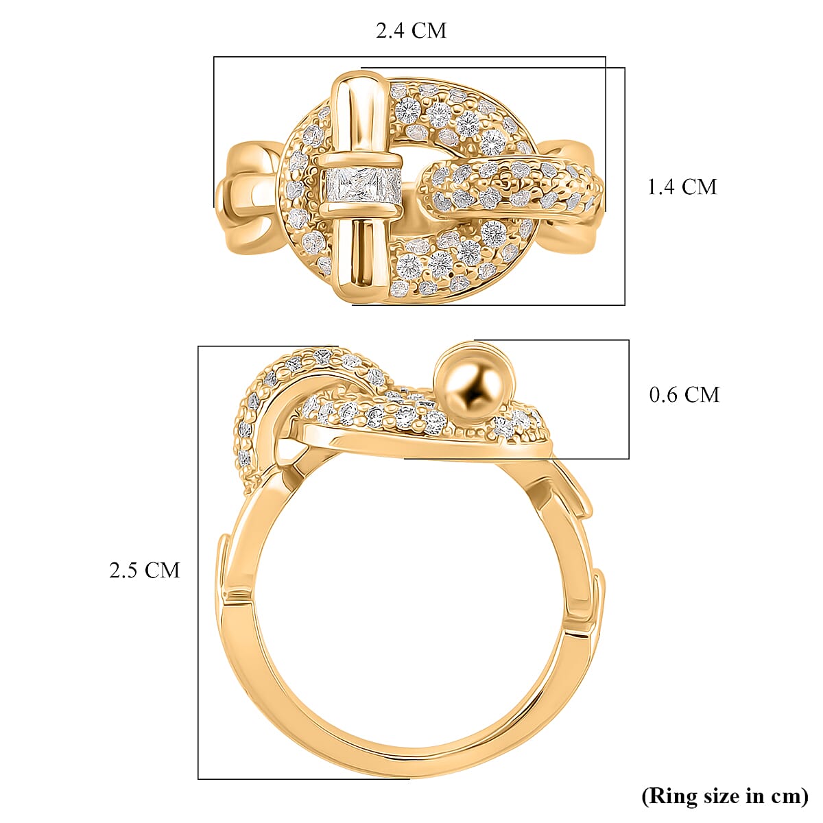 White Cubic Zirconia Ring in Yellow Colour Tone