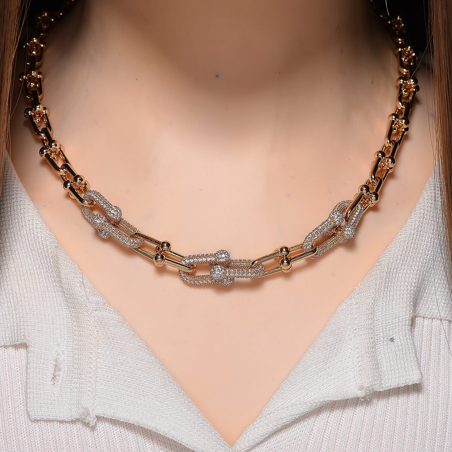 Designer Inspired  - White Cubic Zirconia Industrial Necklace (Size - 20)