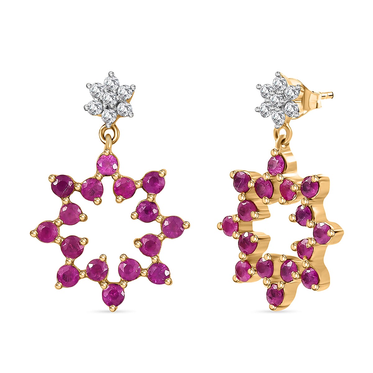 Pink Sapphire, White Zircon Dangling Earring in 18K YG VermeilSterling Silver  1.402  Ct.