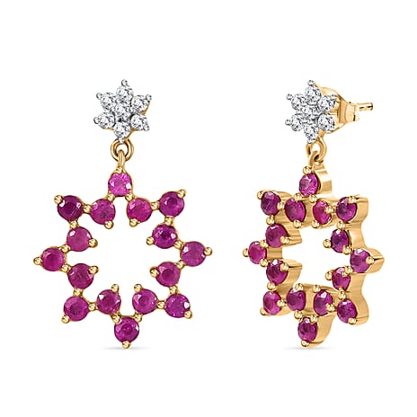 Pink Sapphire, White Zircon Dangling Earring in 18K YG VermeilSterling Silver  1.402  Ct.