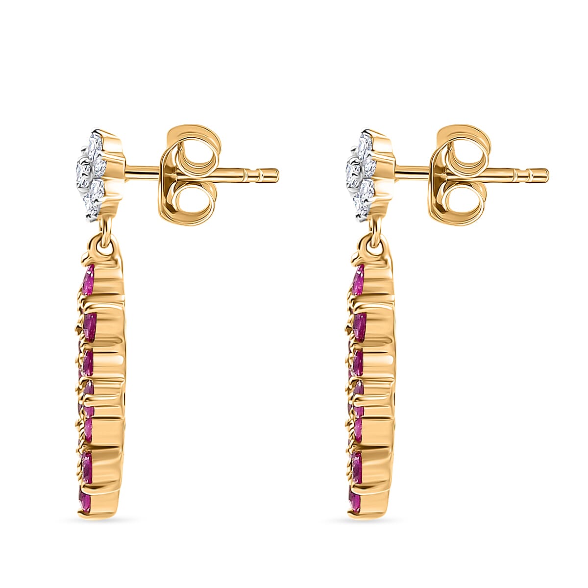 Pink Sapphire, White Zircon Dangling Earring in 18K YG VermeilSterling Silver  1.402  Ct.