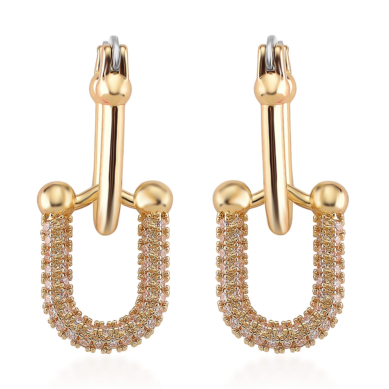 Designer Inspired - White Cubic Zirconia Industrial Earrings with Clasp