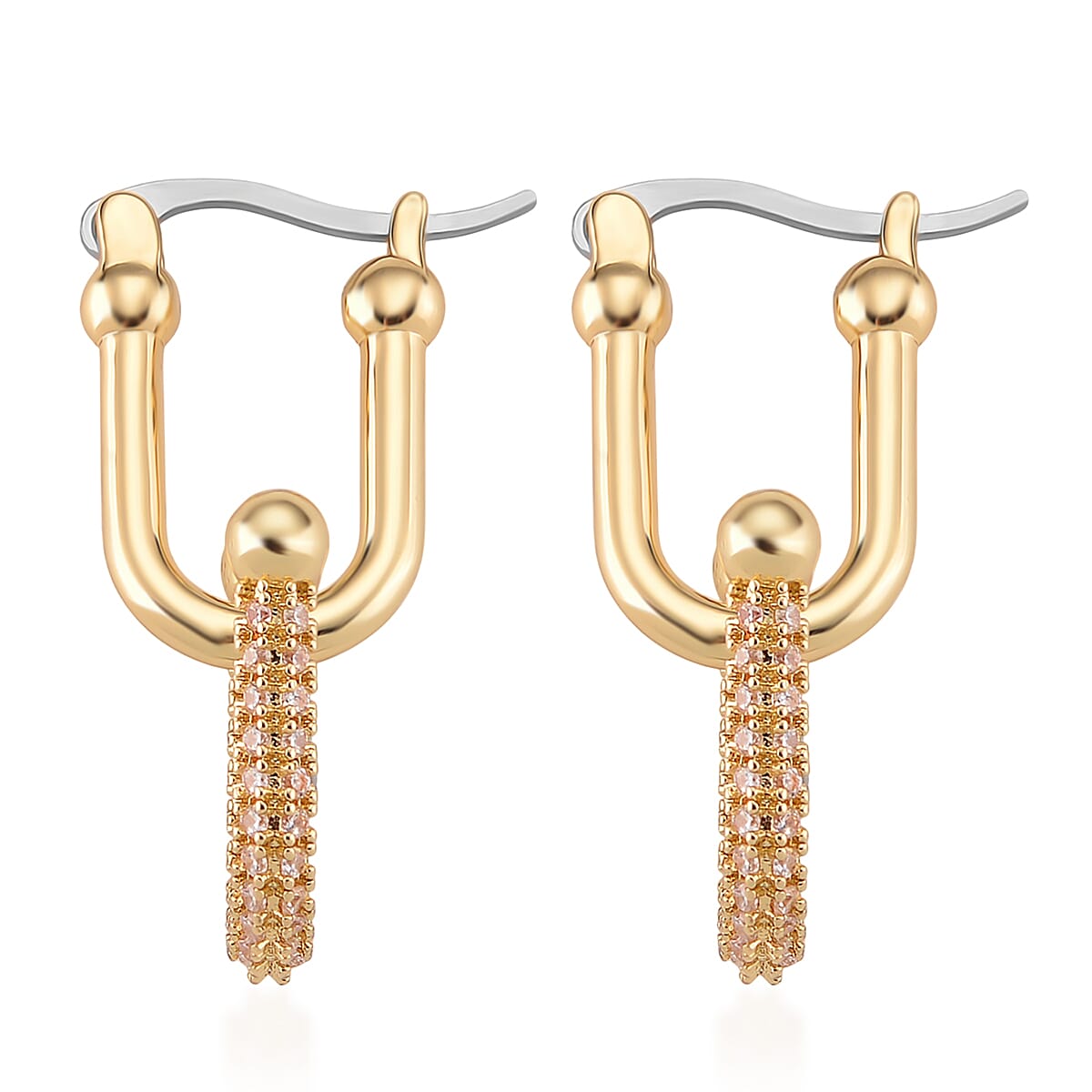 Designer Inspired - White Cubic Zirconia Industrial Earrings with Clasp