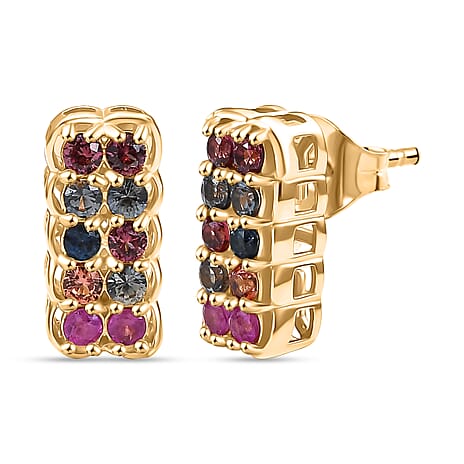 Multi Sapphire Fancy Earring in 18K YG VermeilSterling Silver  0.920  Ct.