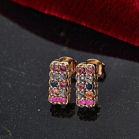 Multi Sapphire Fancy Earring in 18K YG VermeilSterling Silver  0.920  Ct.