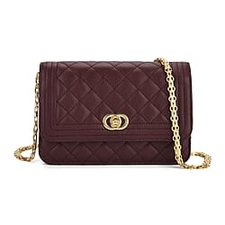 Closeout Deal - Genuine Leather Quilted Diamond Pattern Shoulder Bag with Panther Link Strap - Navy Blue