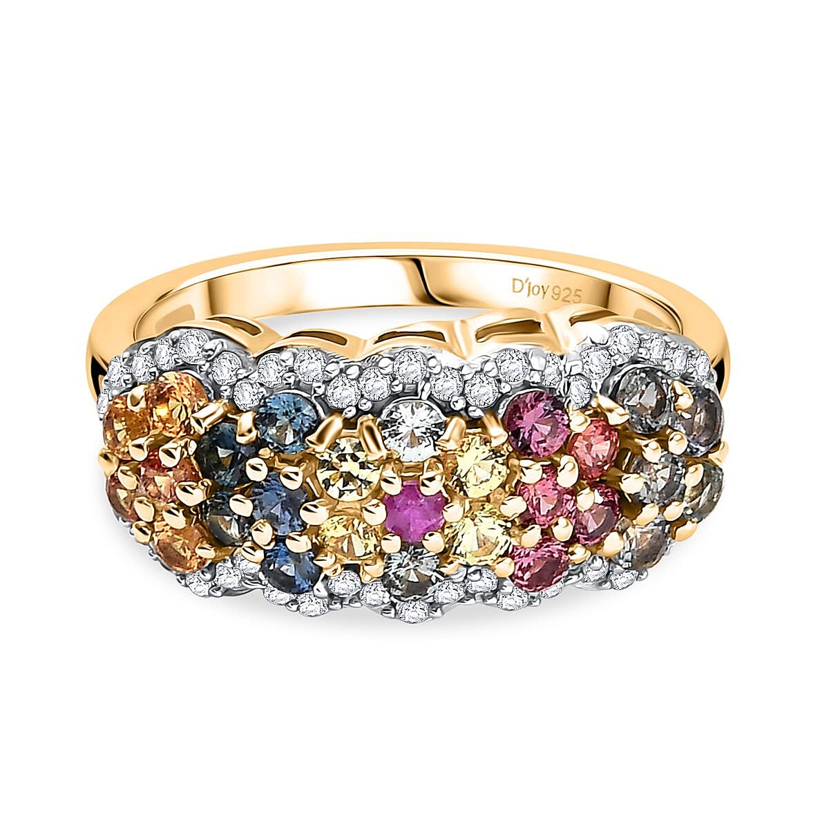 D'Joy Multi Sapphire & White Zircon Ring in 18K Vermeil Yellow Gold Plated Sterling Silver 1.80 Ct.