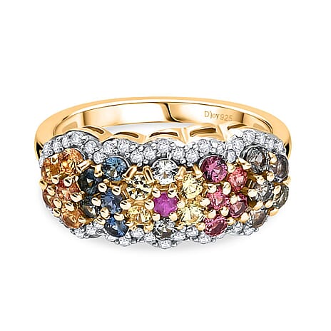 D'Joy Multi Sapphire & White Zircon Ring in 18K Vermeil Yellow Gold Plated Sterling Silver 1.80 Ct.