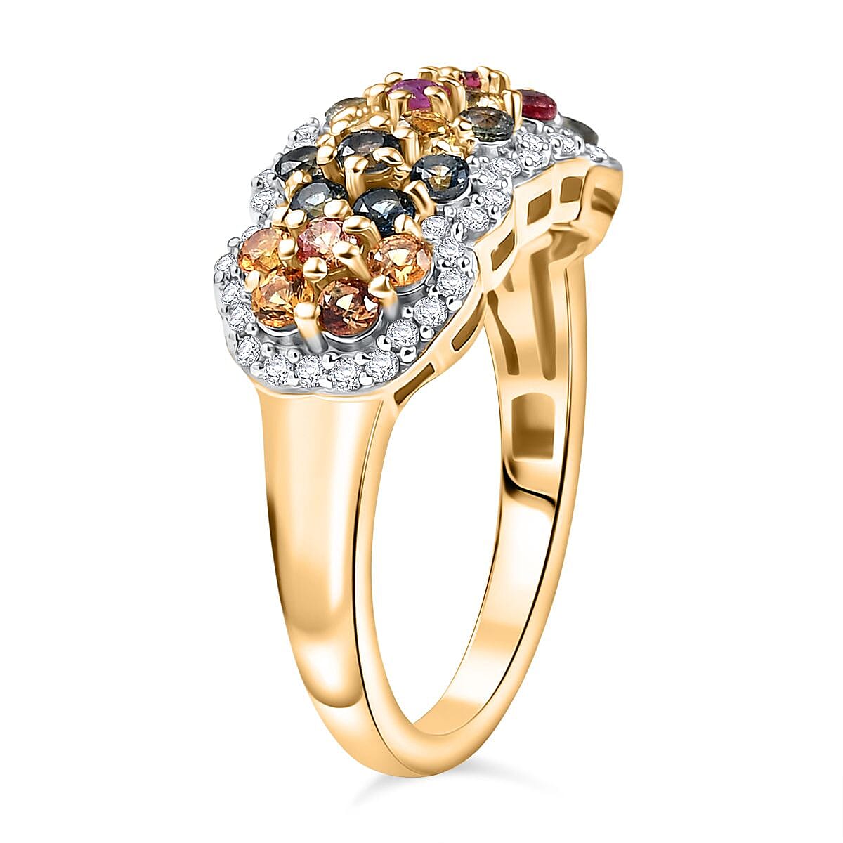 D'Joy Multi Sapphire & White Zircon Ring in 18K Vermeil Yellow Gold Plated Sterling Silver 1.80 Ct.