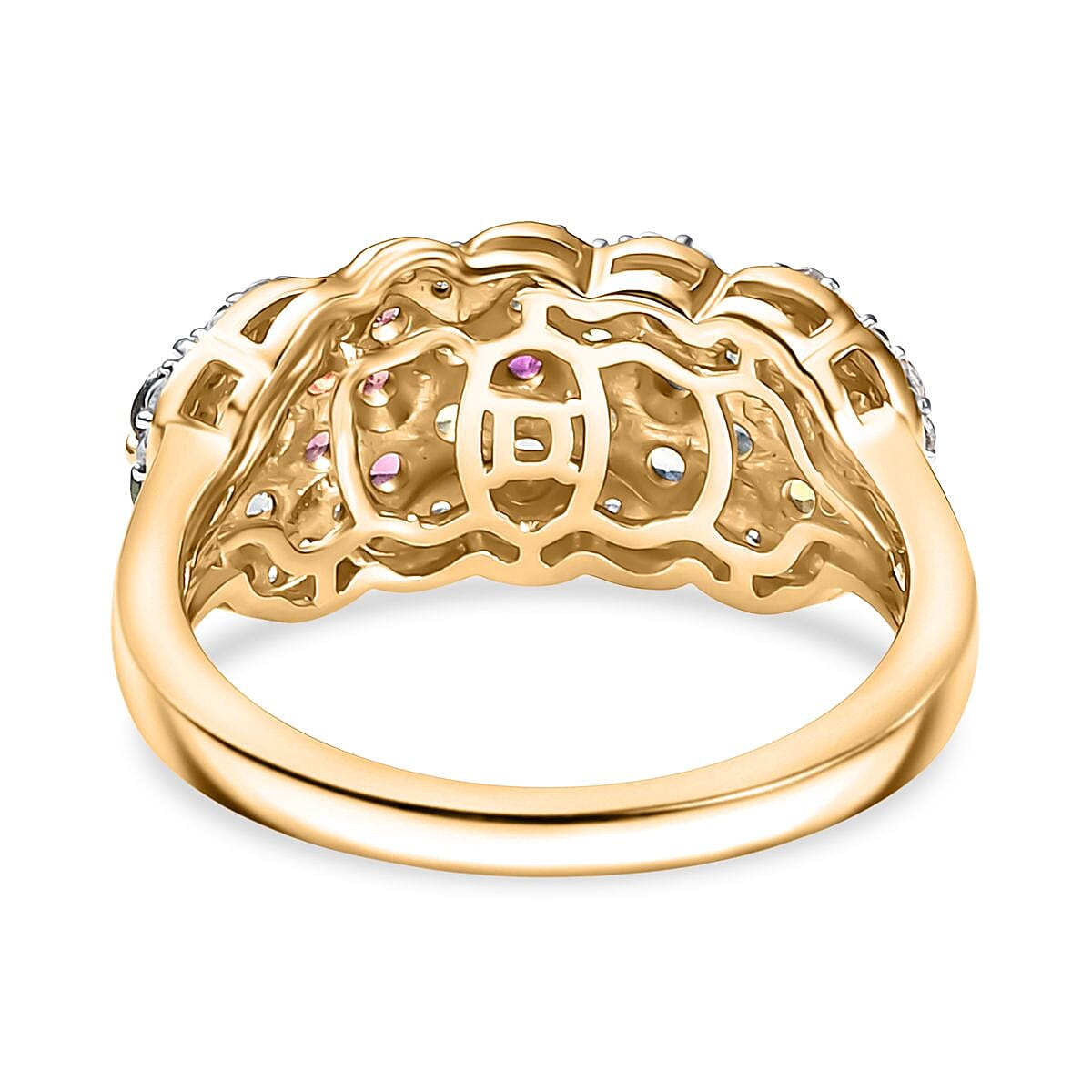 D'Joy Multi Sapphire & White Zircon Ring in 18K Vermeil Yellow Gold Plated Sterling Silver 1.80 Ct.