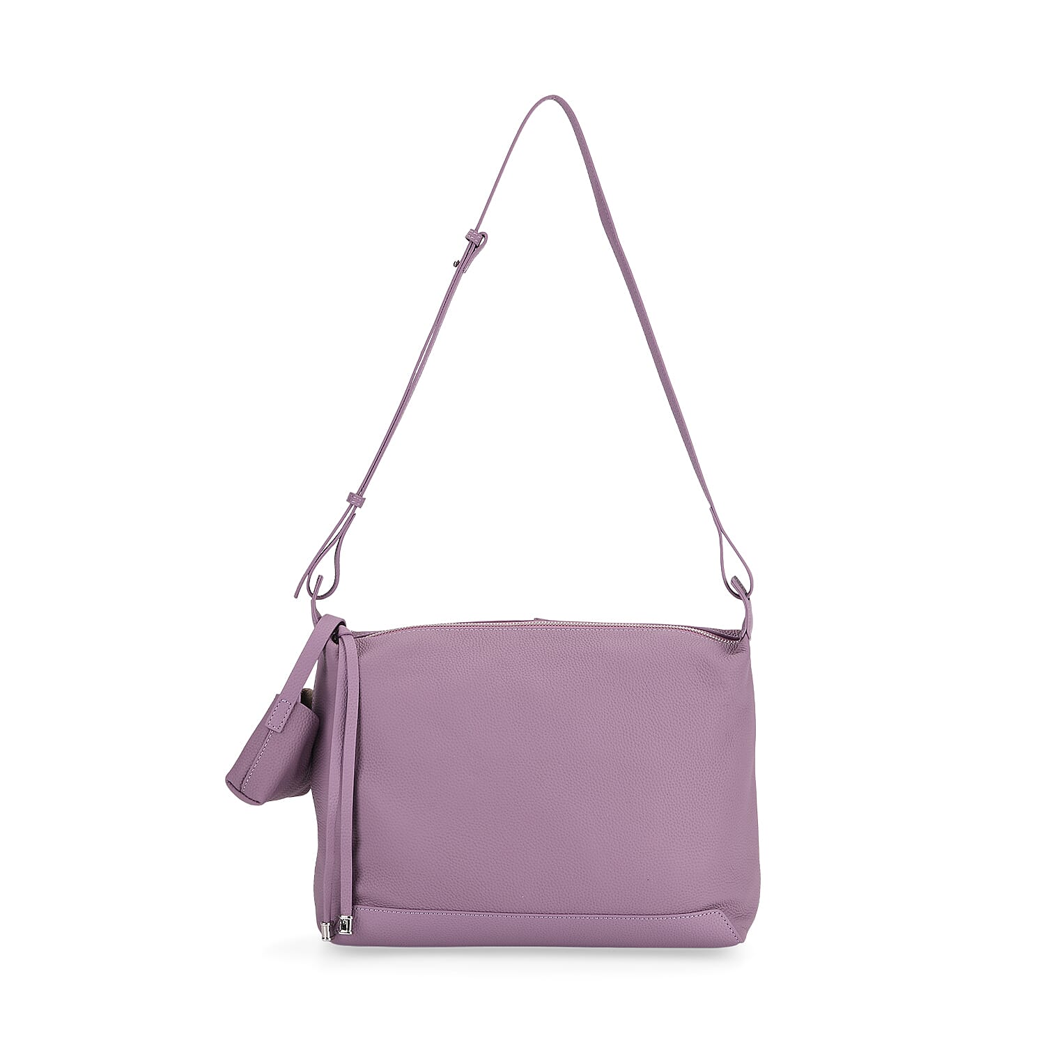 Genuine Leather Shoulder Bag with Detachable Mini Pouch - Lavender