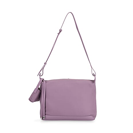 Genuine Leather Shoulder Bag with Detachable Mini Pouch - Lavender