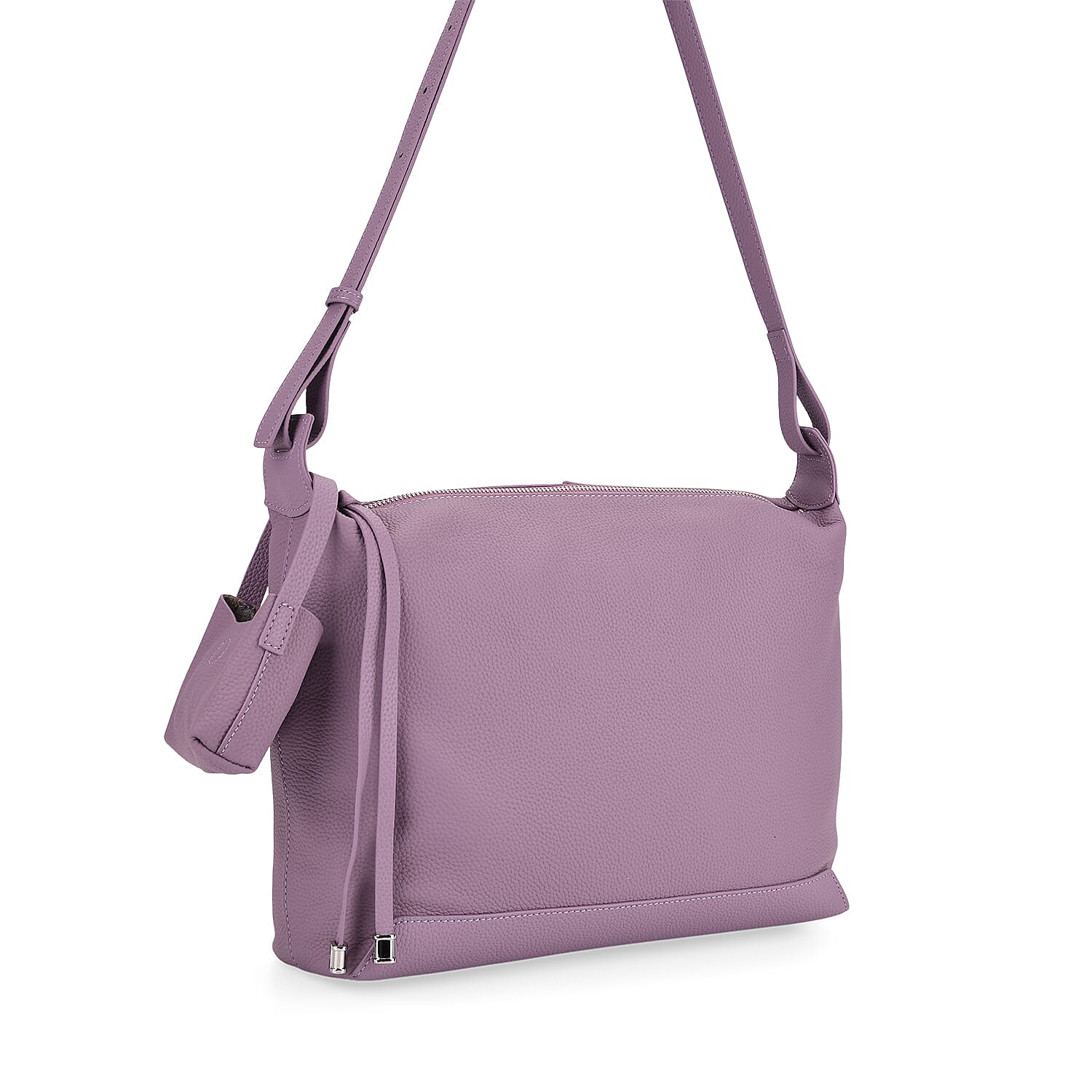Genuine Leather Shoulder Bag with Detachable Mini Pouch - Lavender