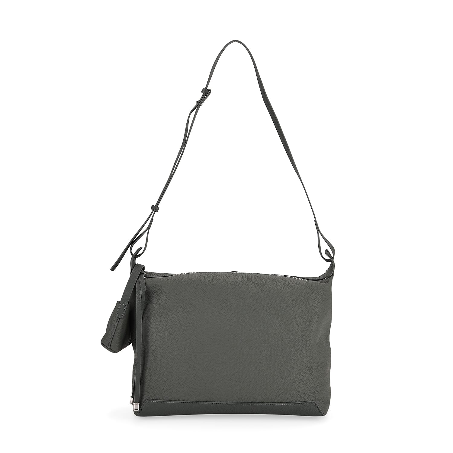 Genuine Leather Shoulder Bag with Detachable Mini Pouch - Green