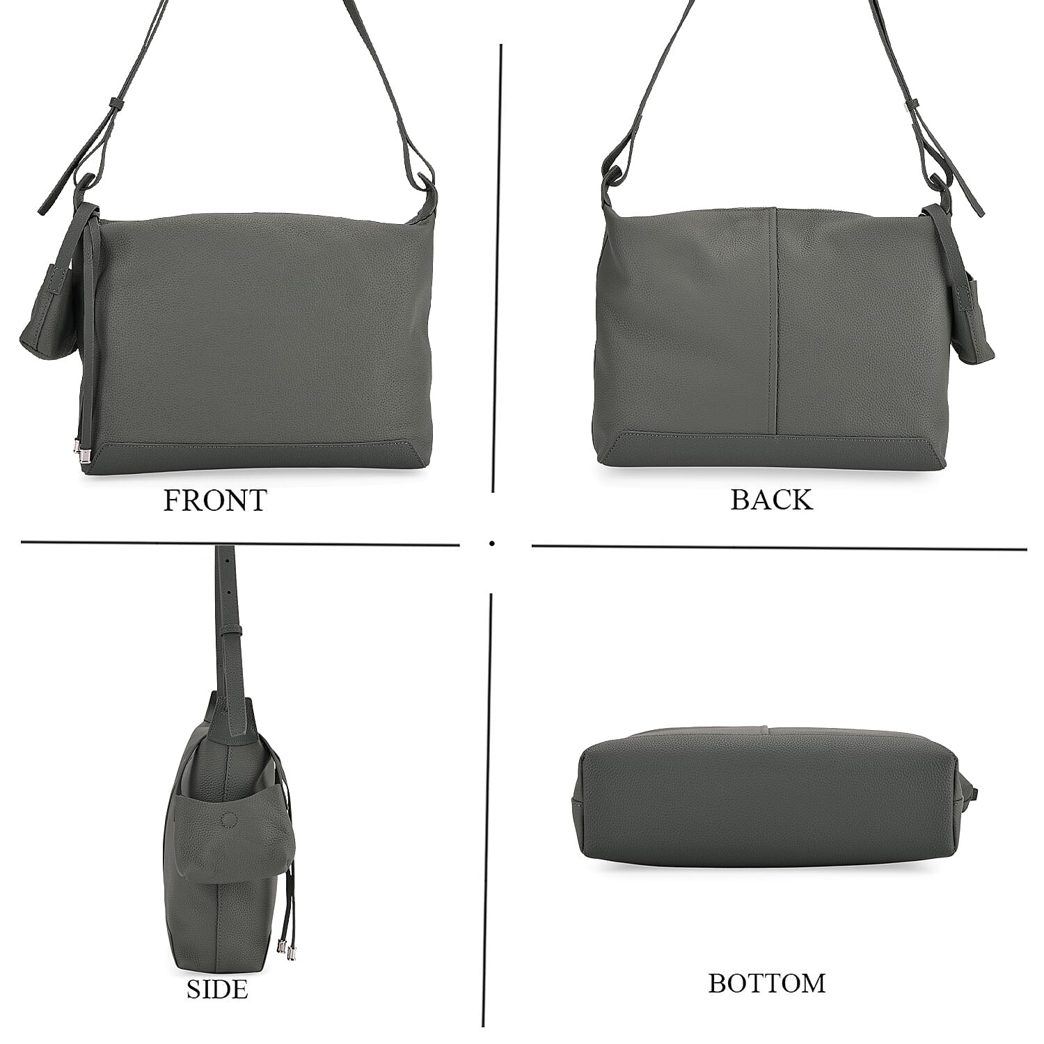 Genuine Leather Shoulder Bag with Detachable Mini Pouch - Green