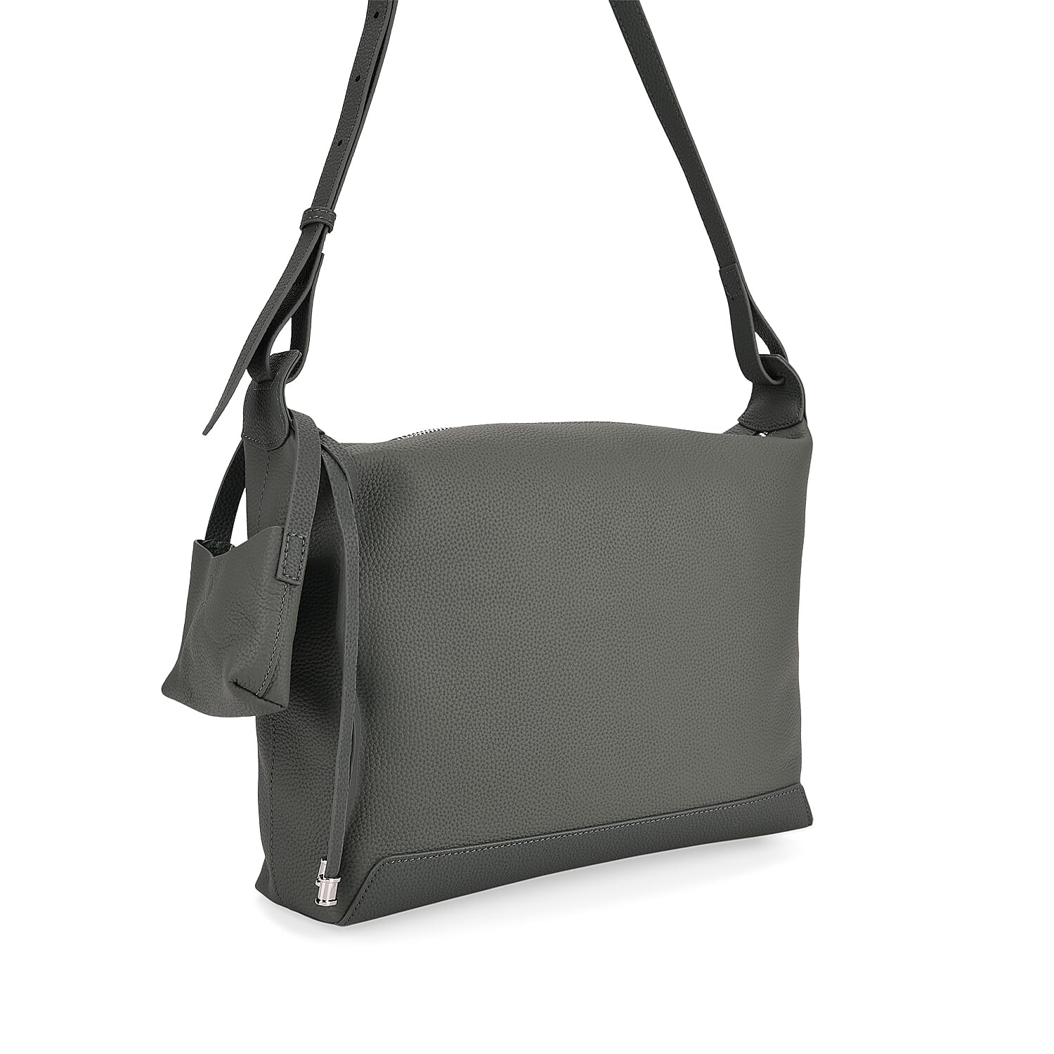 Genuine Leather Shoulder Bag with Detachable Mini Pouch - Green