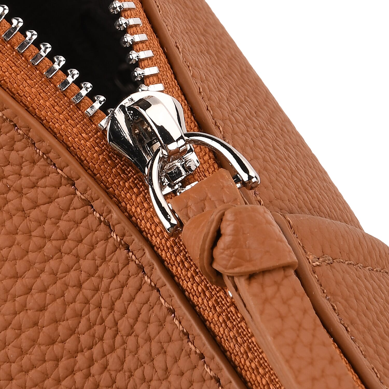 Genuine Leather Shoulder Bag with Detachable Mini Pouch - Tan