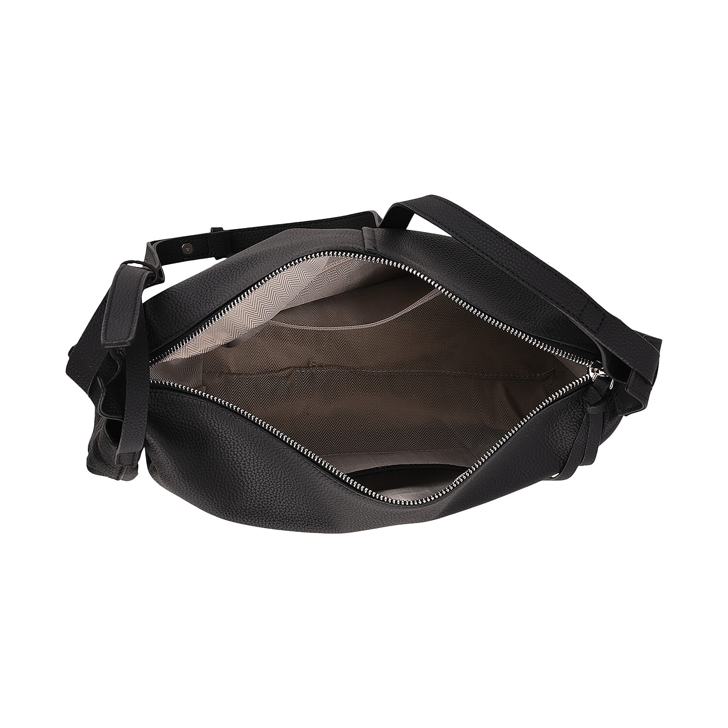 Genuine Leather Shoulder Bag with Detachable Mini Pouch - Black