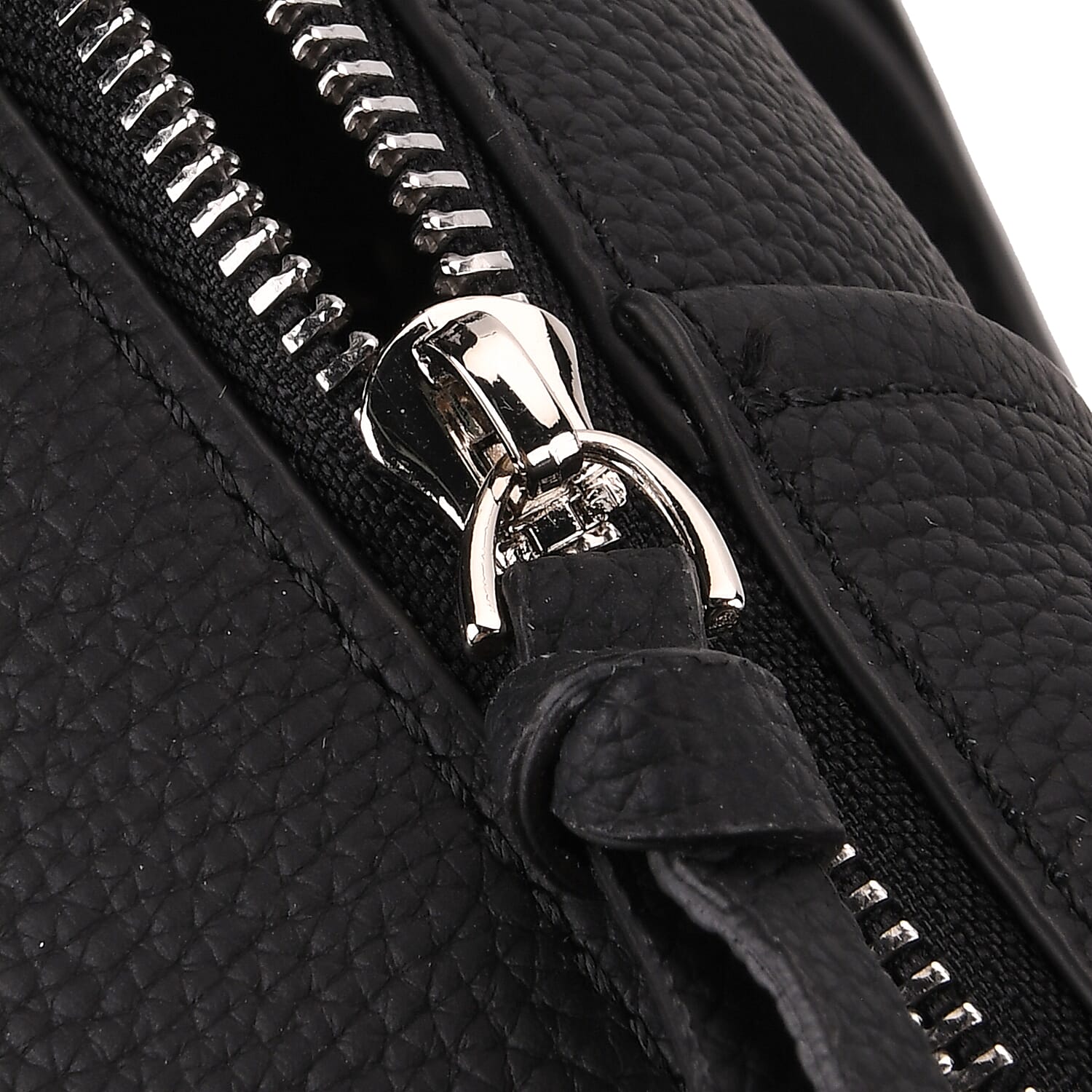 Genuine Leather Shoulder Bag with Detachable Mini Pouch - Black