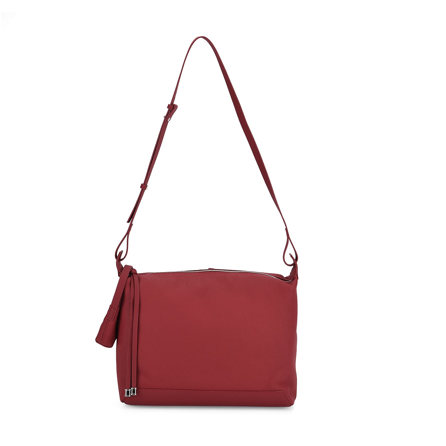 Genuine Leather Shoulder Bag with Detachable Mini Pouch - Burgundy