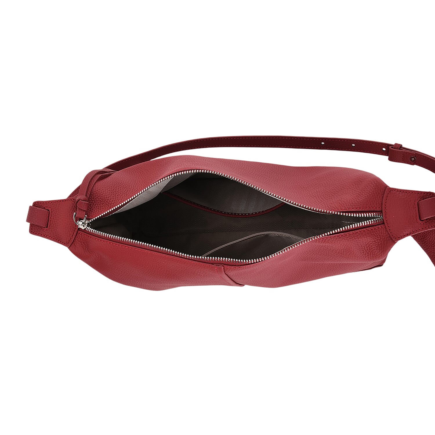 Genuine Leather Shoulder Bag with Detachable Mini Pouch - Burgundy