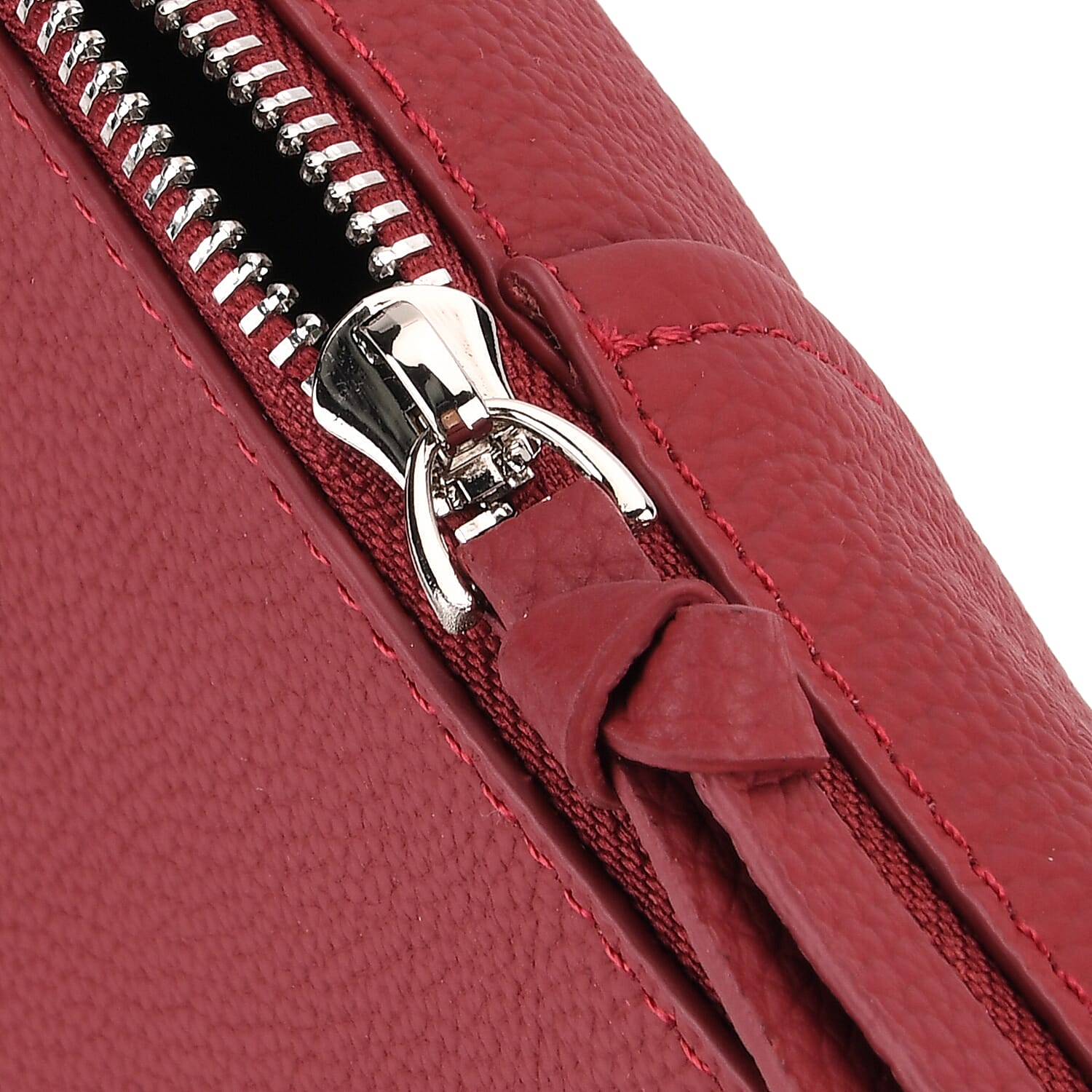 Genuine Leather Shoulder Bag with Detachable Mini Pouch - Burgundy