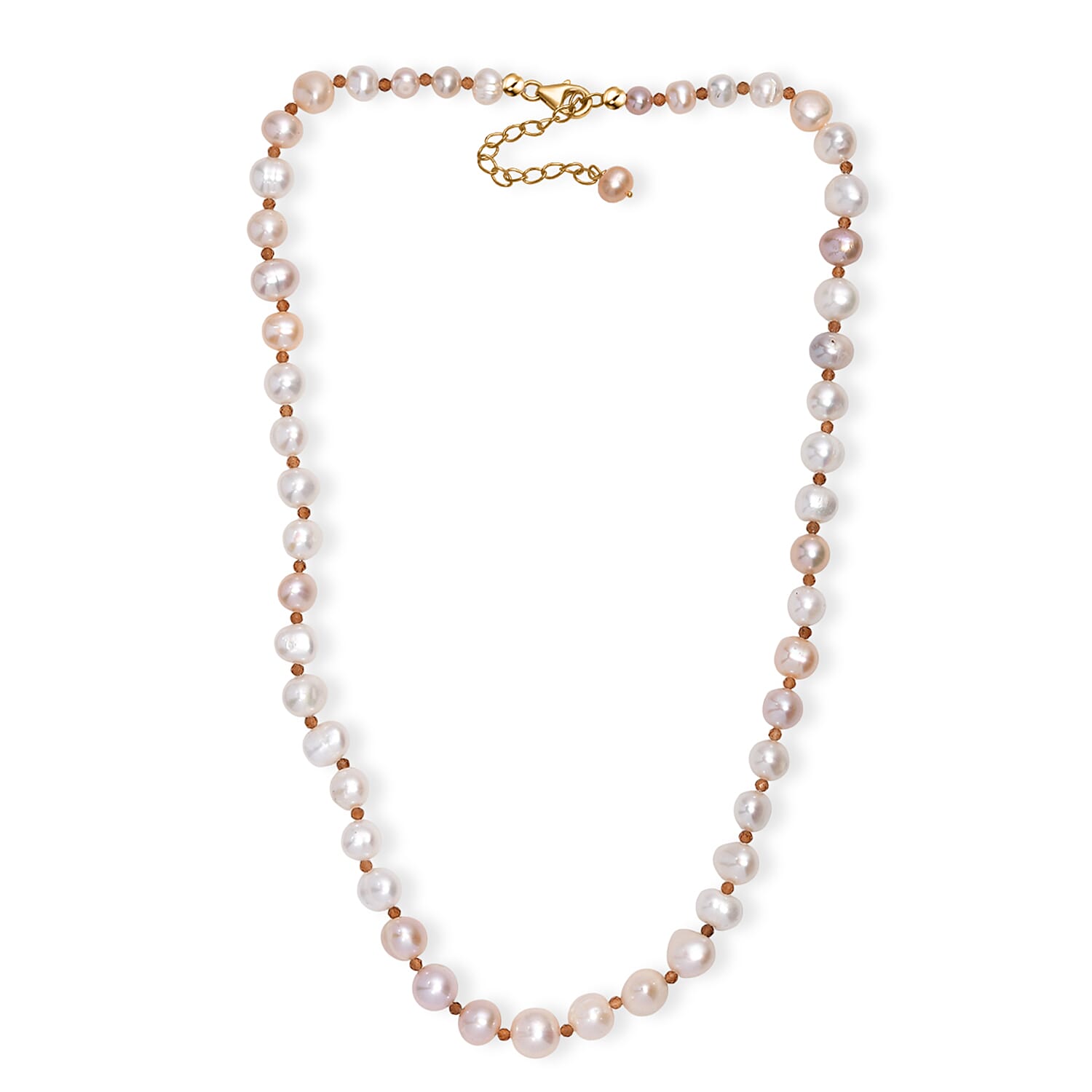 Peach Fresh Water Pearl & Hessonite Garnet Necklace (Size - 20) in 18K Vermeil Yellow Gold Plated Sterling Silver 117.00 Ct.