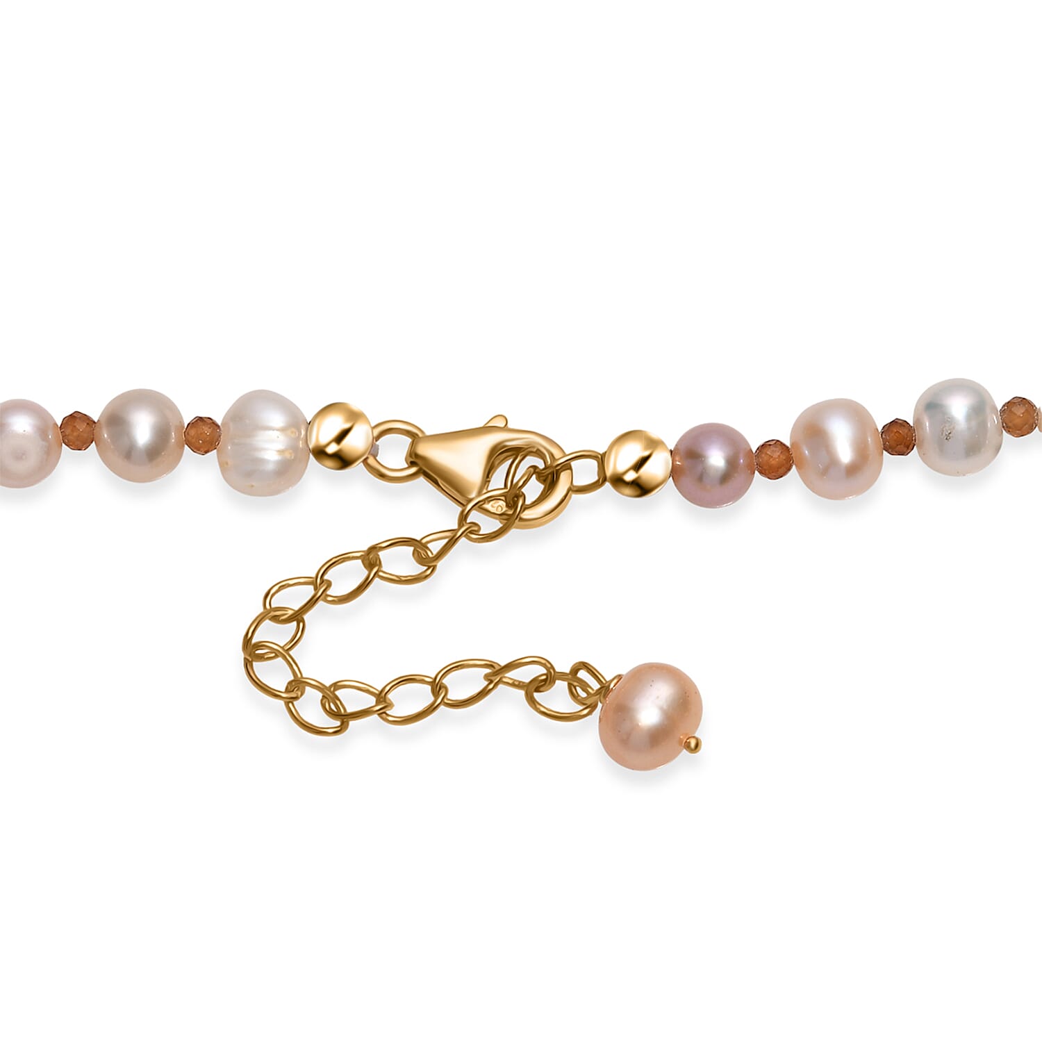 Peach Fresh Water Pearl & Hessonite Garnet Necklace (Size - 20) in 18K Vermeil Yellow Gold Plated Sterling Silver 117.00 Ct.