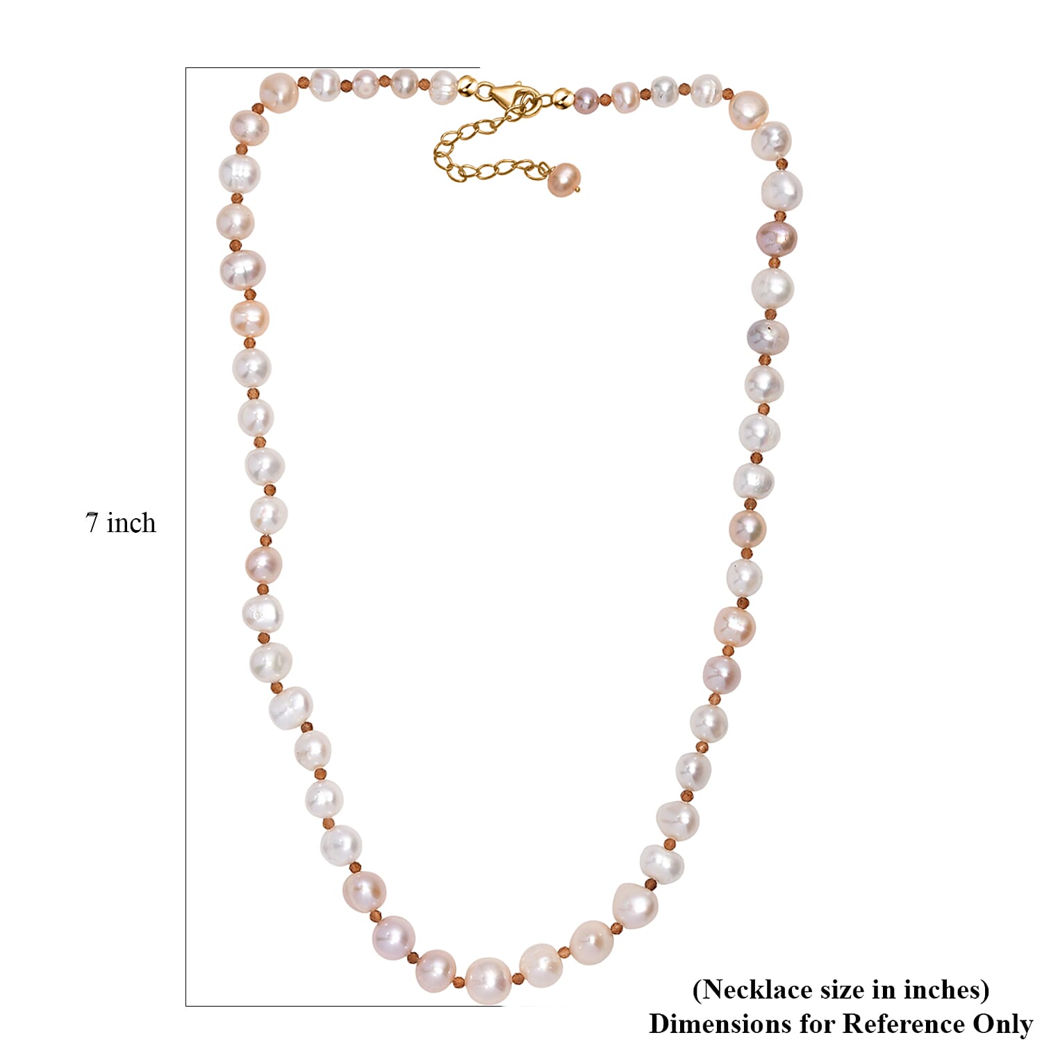 Peach Fresh Water Pearl & Hessonite Garnet Necklace (Size - 20) in 18K Vermeil Yellow Gold Plated Sterling Silver 117.00 Ct.