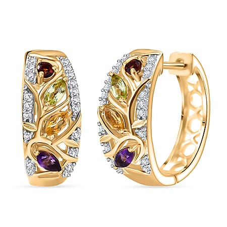 GP Italian Garden Collection - African Amethyst, Multi Gemstones Hoop Earring in 18K Vermeil Yellow Gold Over Sterling Silver 0.94 Ct.
