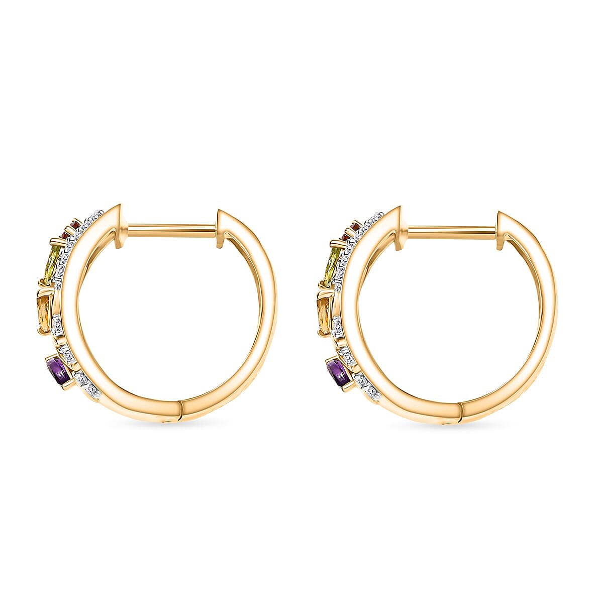 GP Italian Garden Collection - African Amethyst & Multi Gemstones Hoop Earring in 18K Vermeil Yellow Gold Plated Sterling Silver 0.95 Ct.